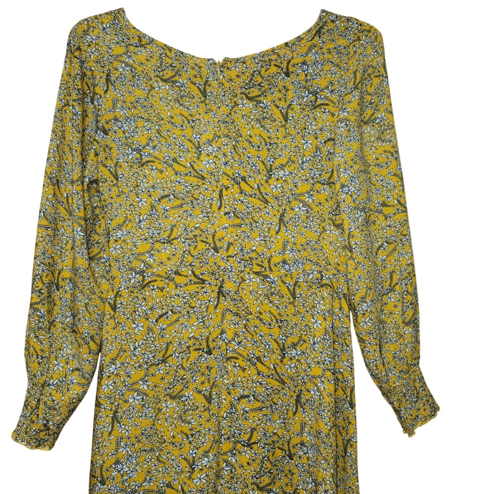 Women's Maxi Yellow Dress Cotton Blend S Boho Floral Prairie Cottage Puff Sleeve - Picture 8 of 14